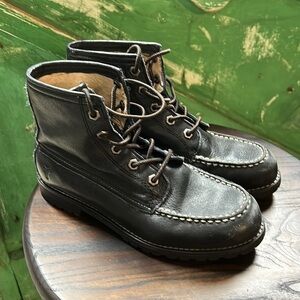 Frye Dakota Black Mid Lace Up Youth Boy Size 3.5 Leather Boots Rubber Soles